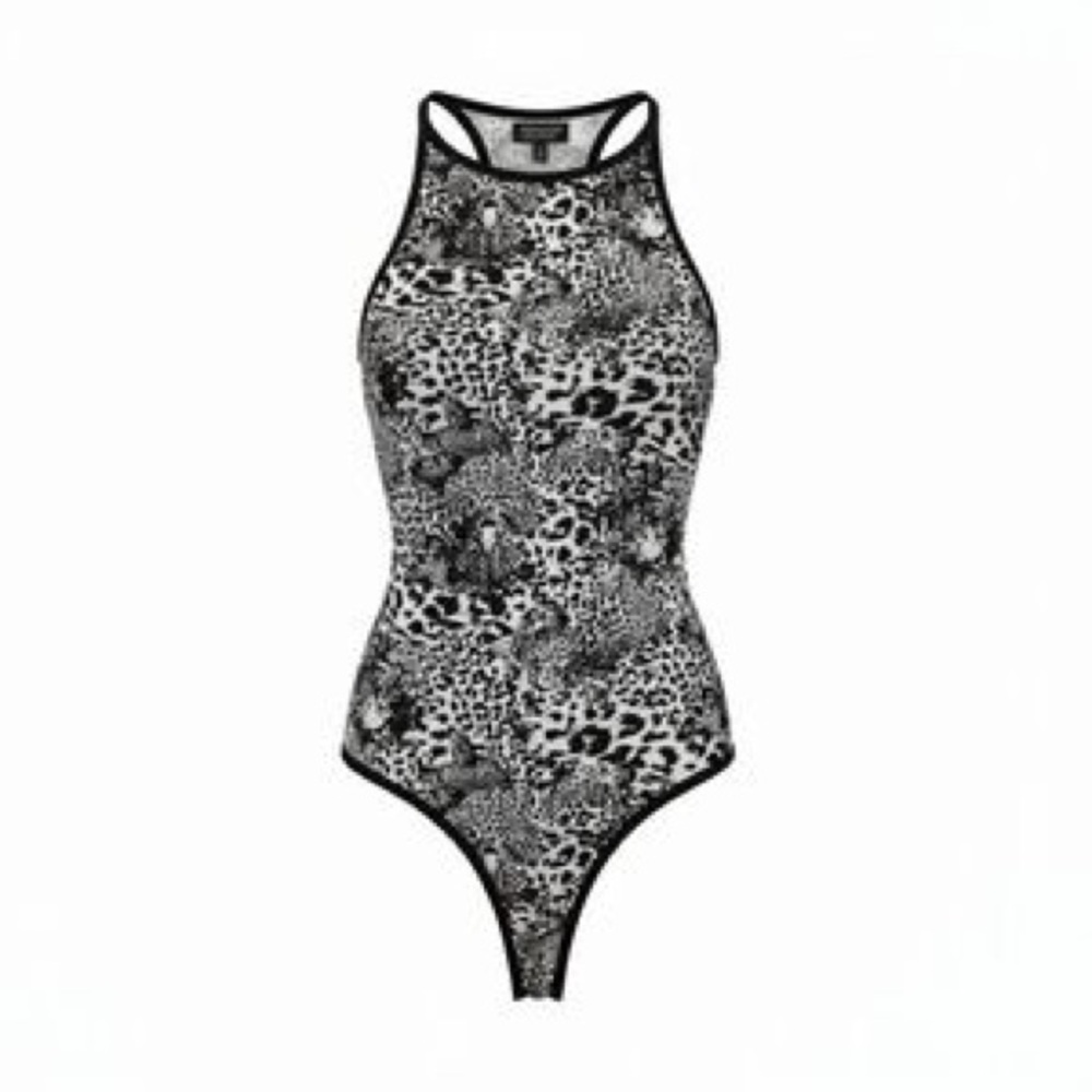 Topshop High Neck Open Back Animal Print Bodysuit in Black and White 6 Festival